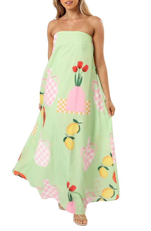 Piccolo Fruit Print Strapless Maxi Dress
