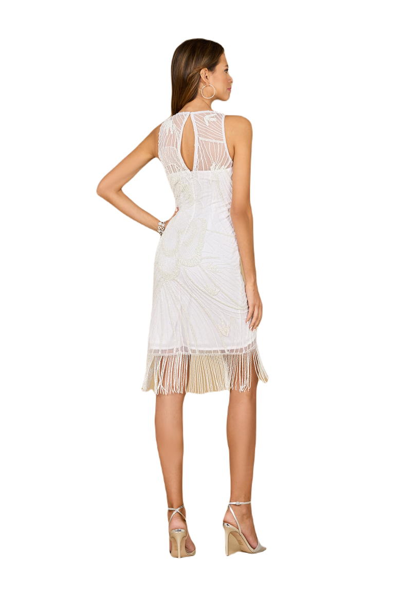 Illusion Neck, Fringe Bridal Short Dress, Alternate, color, Ivory