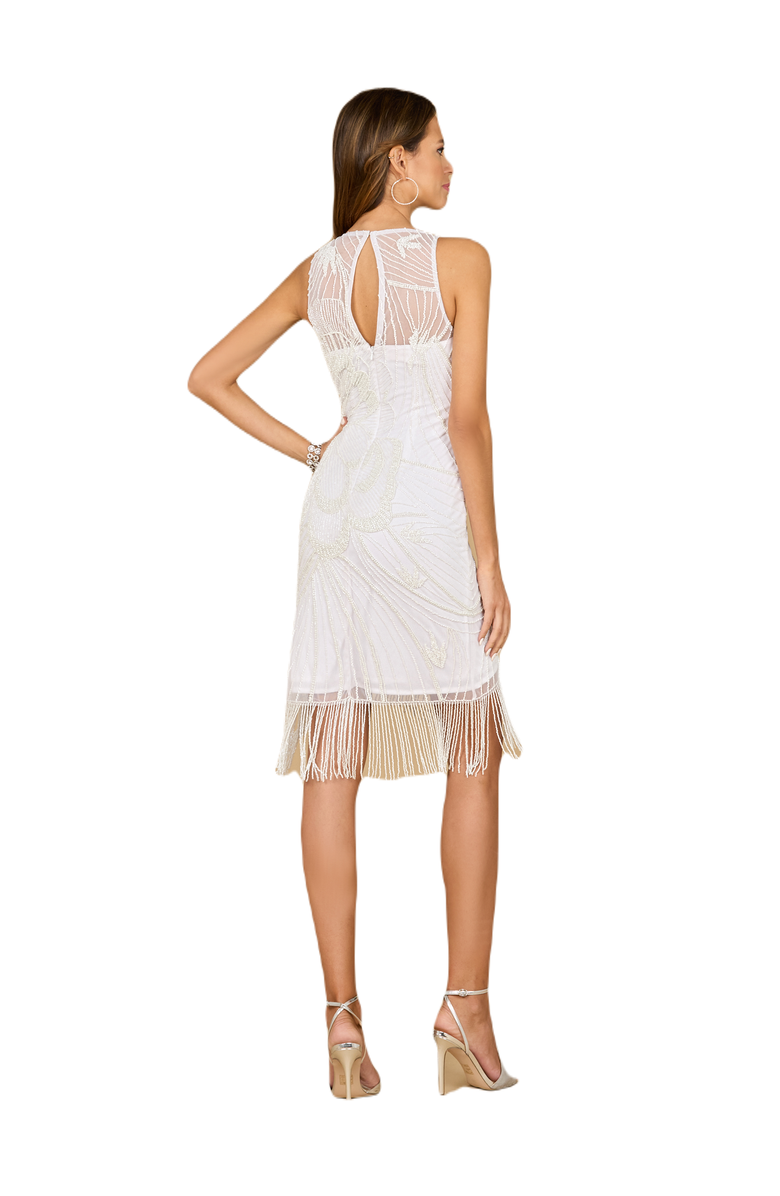 LARA New York Illusion Neck, Fringe Bridal Short Dress, Alternate, color, Ivory