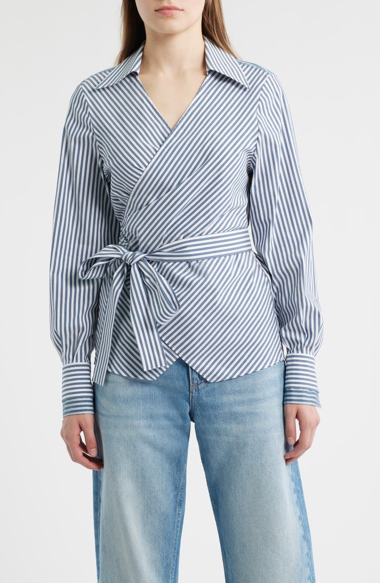 BOSS Bekania Stripe Wrap Top, Main, color, Tanzanite Stripe