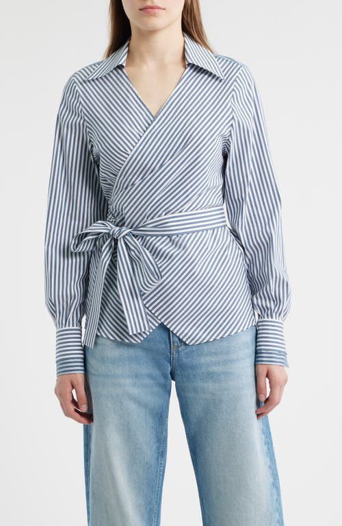 Hugo Boss Boss Bekania Stripe Wrap Top In Blue