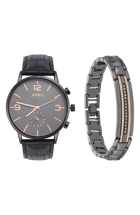 Three-Hand Quartz Bracelet Watch & ID Bracelet Set