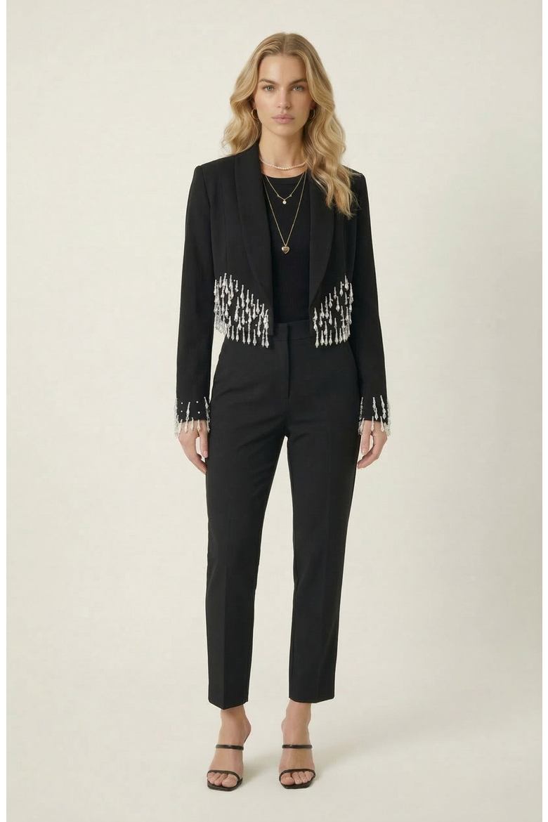 Beaded Cropped Blazer with Shawl Collar, Alternate, color, Black
