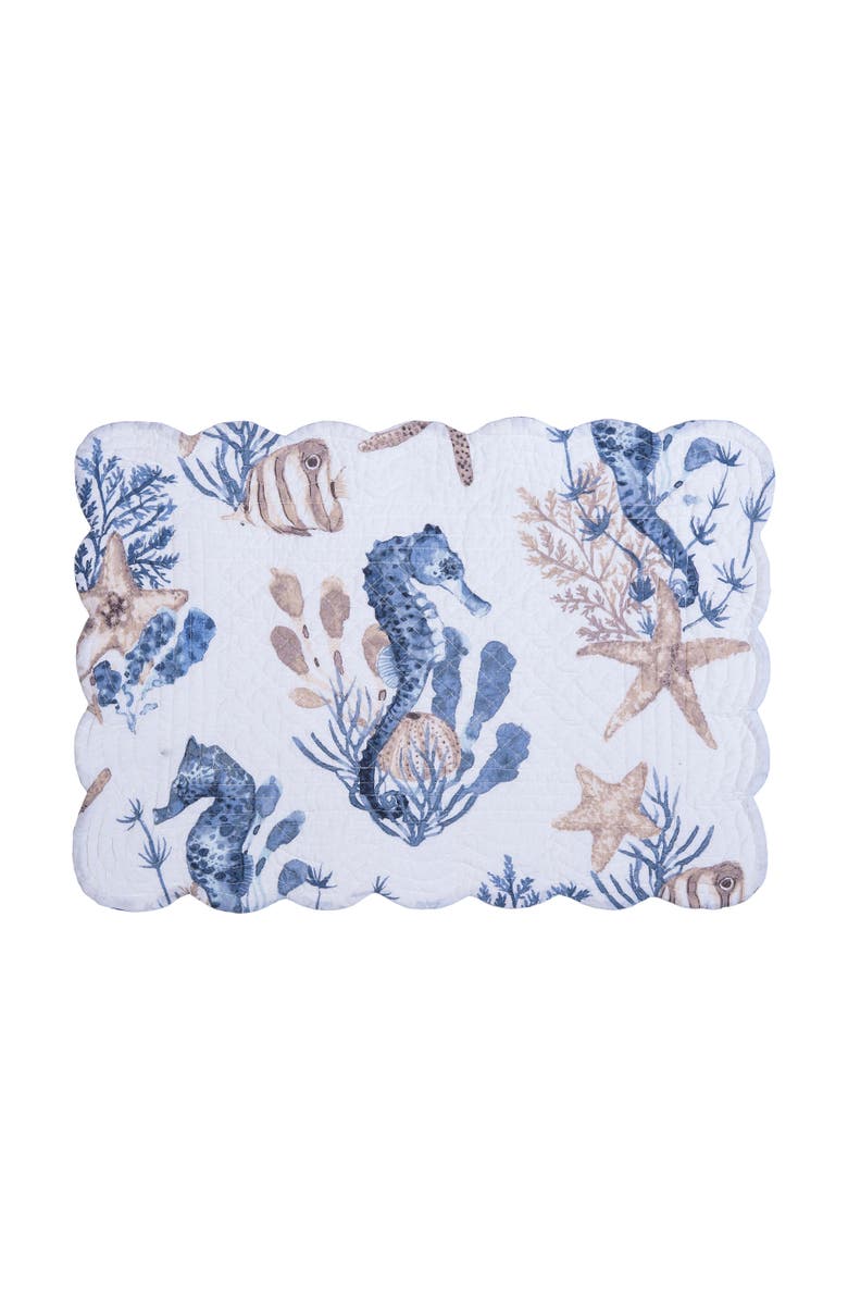 C&F Home Seahorse Sands Reversible Machine Washable Scallop Quilt Placemats Set of 6, Alternate, color, Gold