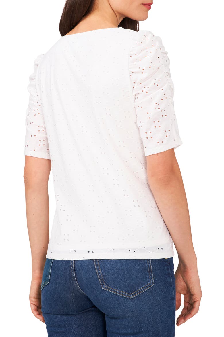 Eyelet Puff Sleeve Top, Alternate, color, ULTRA WHITE