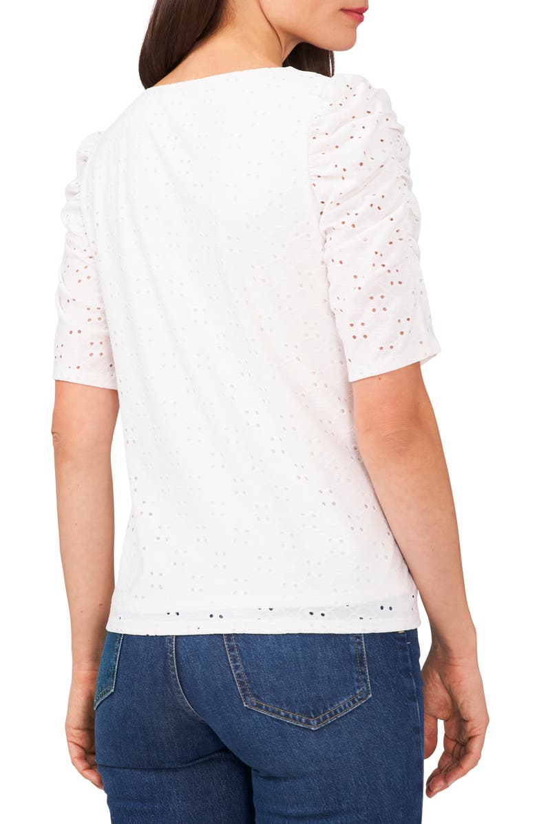 CeCe Eyelet Puff Sleeve Top, Alternate, color, Ultra White