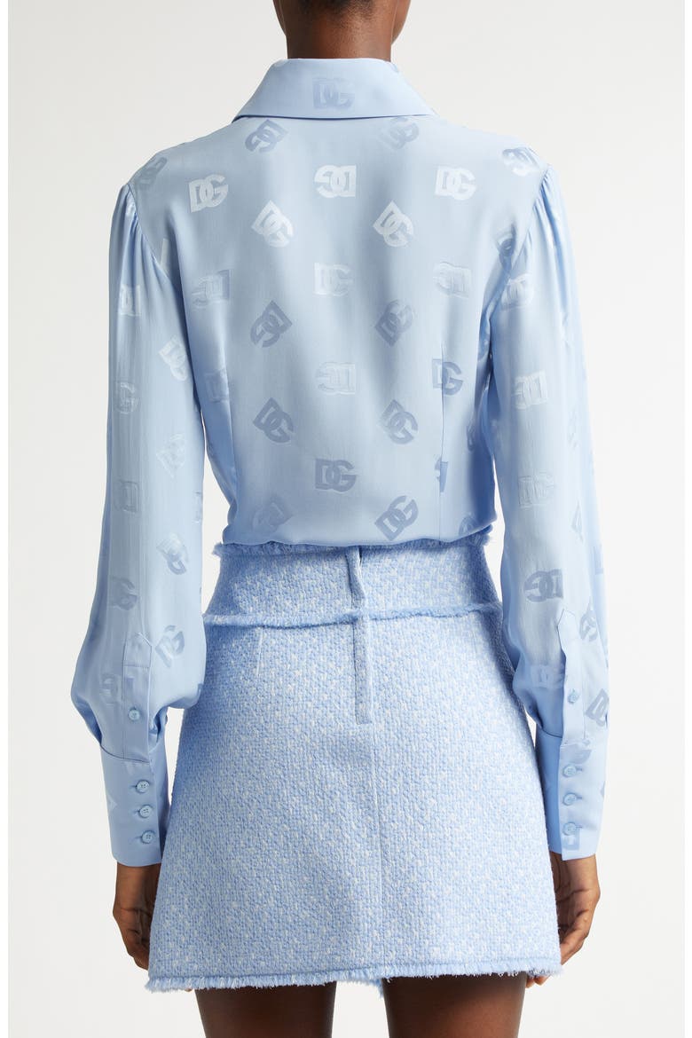 Logo Jacquard Silk Button-Up Shirt, Alternate, color, F3981 GLICINE VIOLA CHIARI