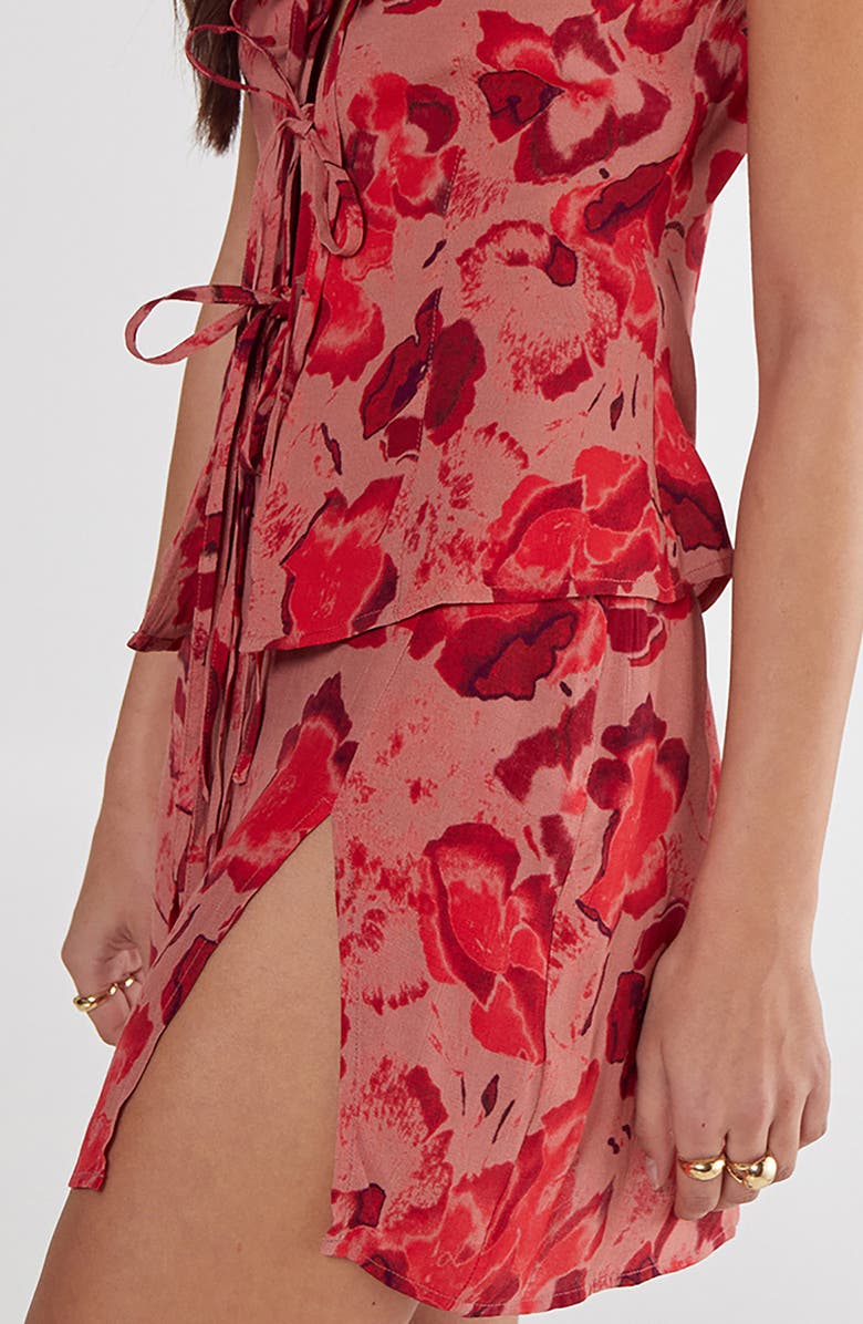 NASTY GAL Floral Front Slit Miniskirt, Alternate, color, Pink