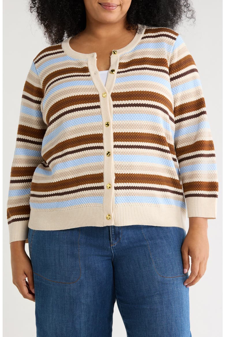 Stripe Cardigan, Main, color, BROWN/ CLASSIC BLUE COMBO