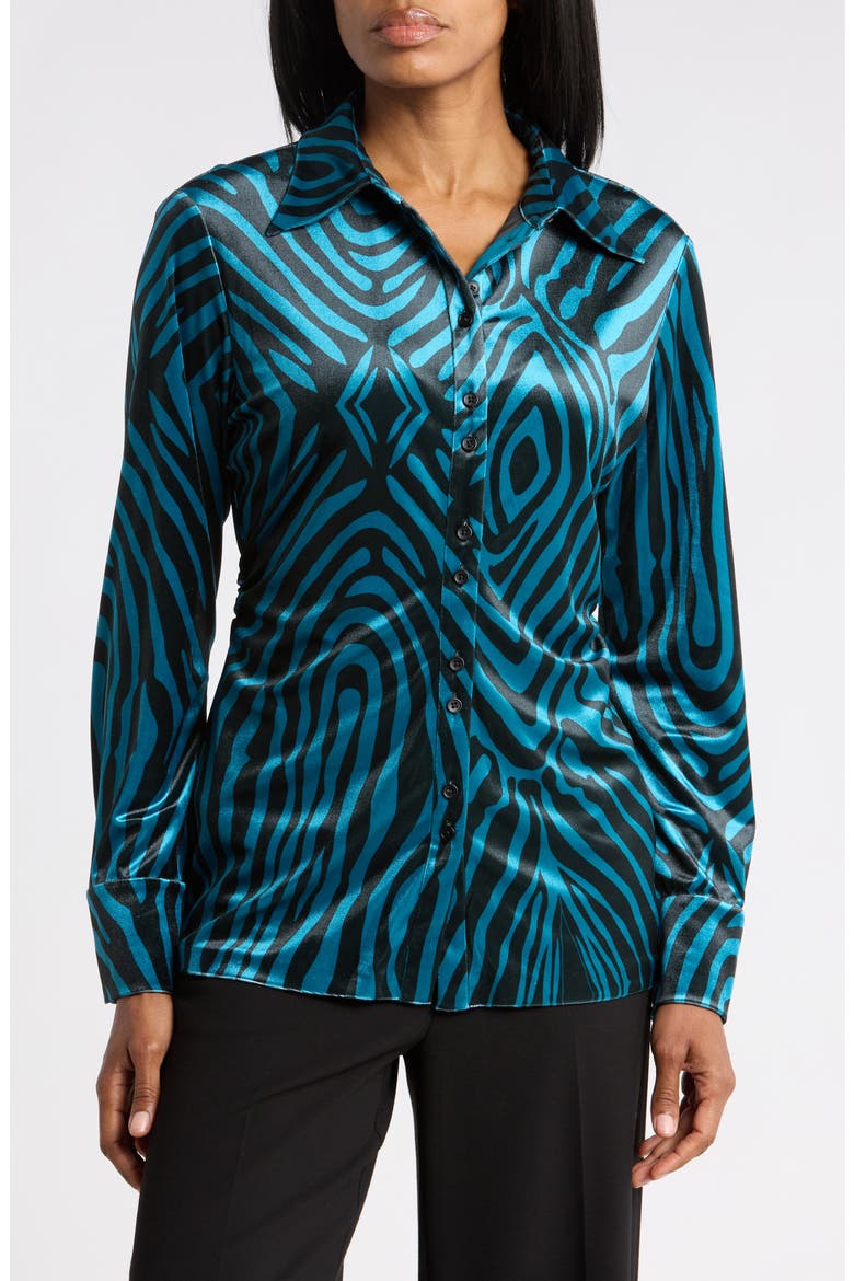 Soluck Velvet Button Down Shirt, Main, color, ZEBRA BLUE LG