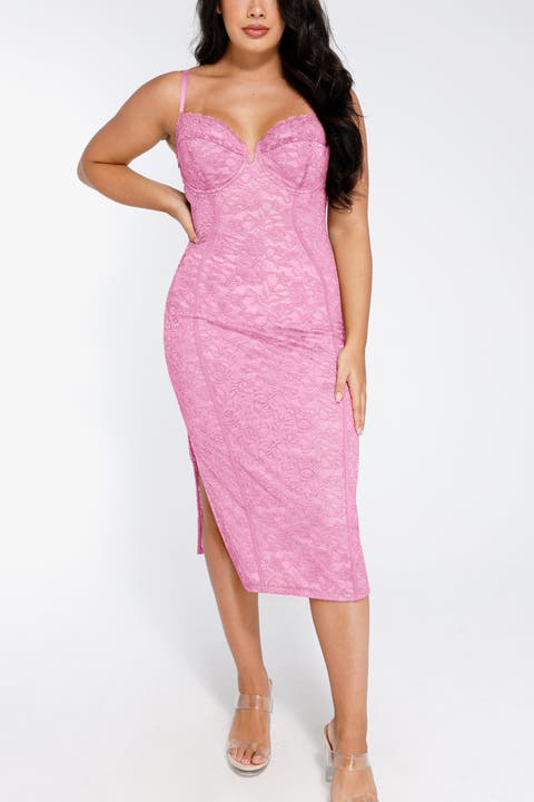 Shapewear All-Lace Hourglass Corset Side Slit Midi Dress
