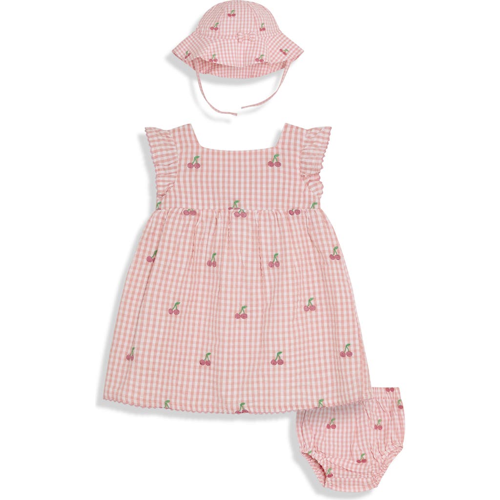 Jojo Maman Bébé Jojo Maman Bebe Cherry Embroidered Gingham Dress, Bloomers & Bucket Hat Set