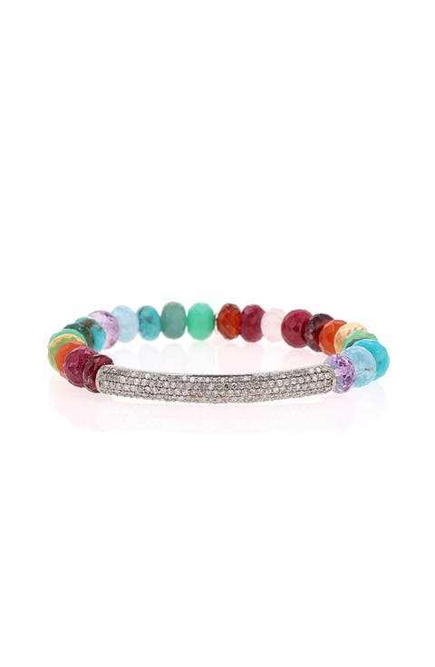 Rainbow Mix 8MM Bead Bracelet With Diamond Tube