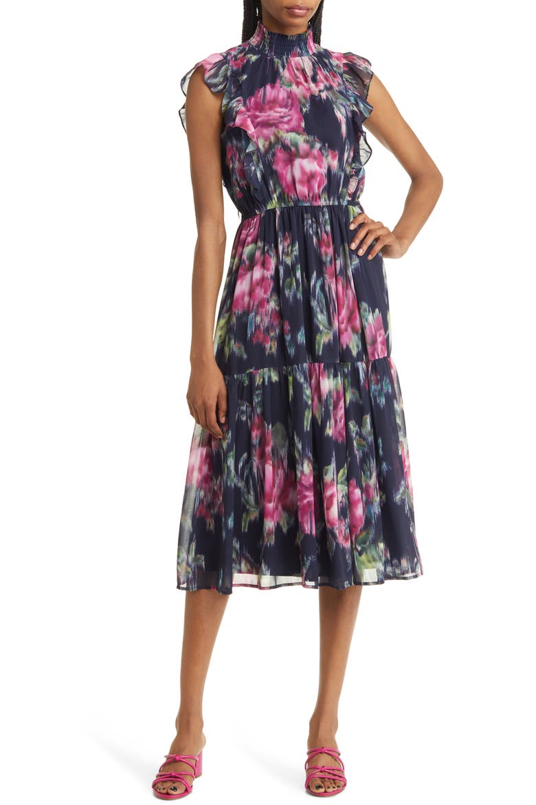 Anna Floral Chiffon Dress, Main, color, NAVY FLORAL