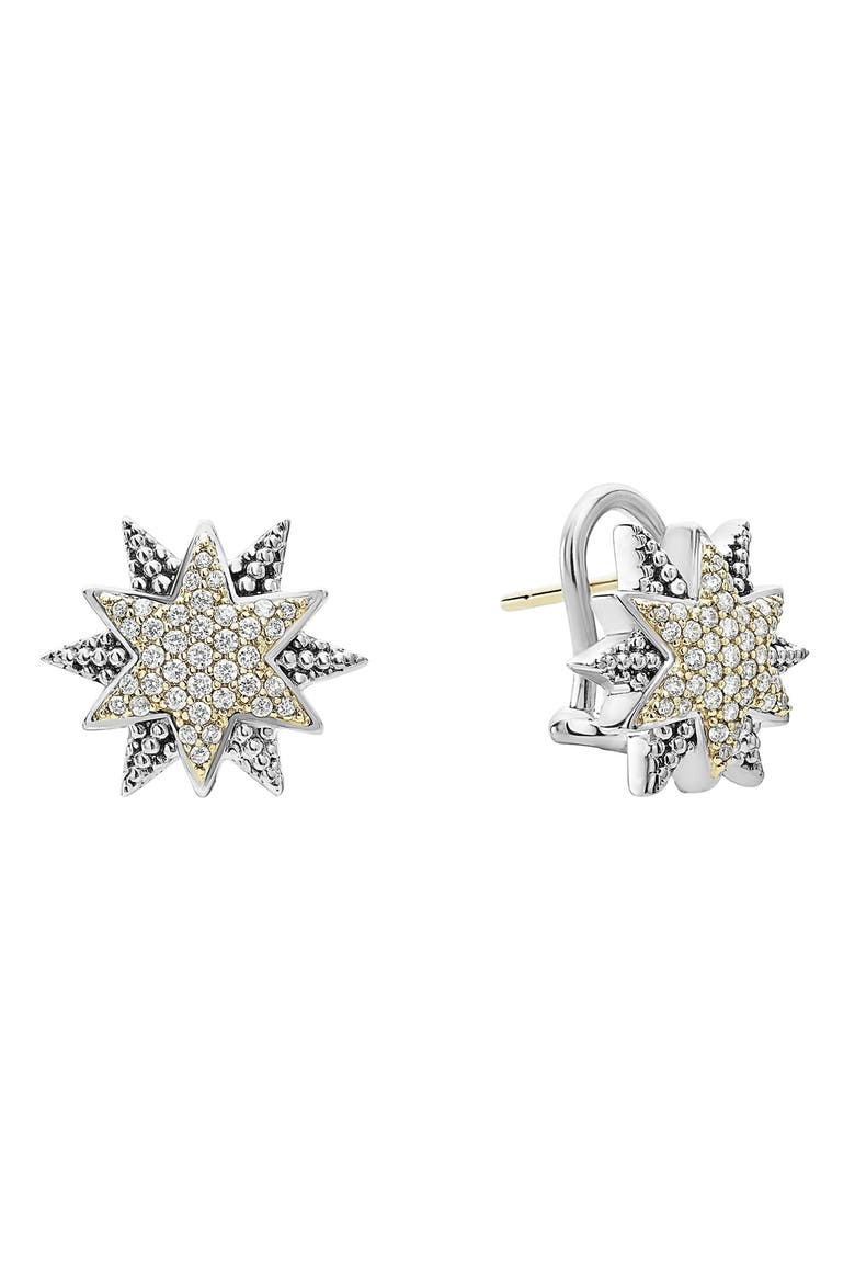 North Star Diamond Omega Earrings, Alternate, color, DIAMOND