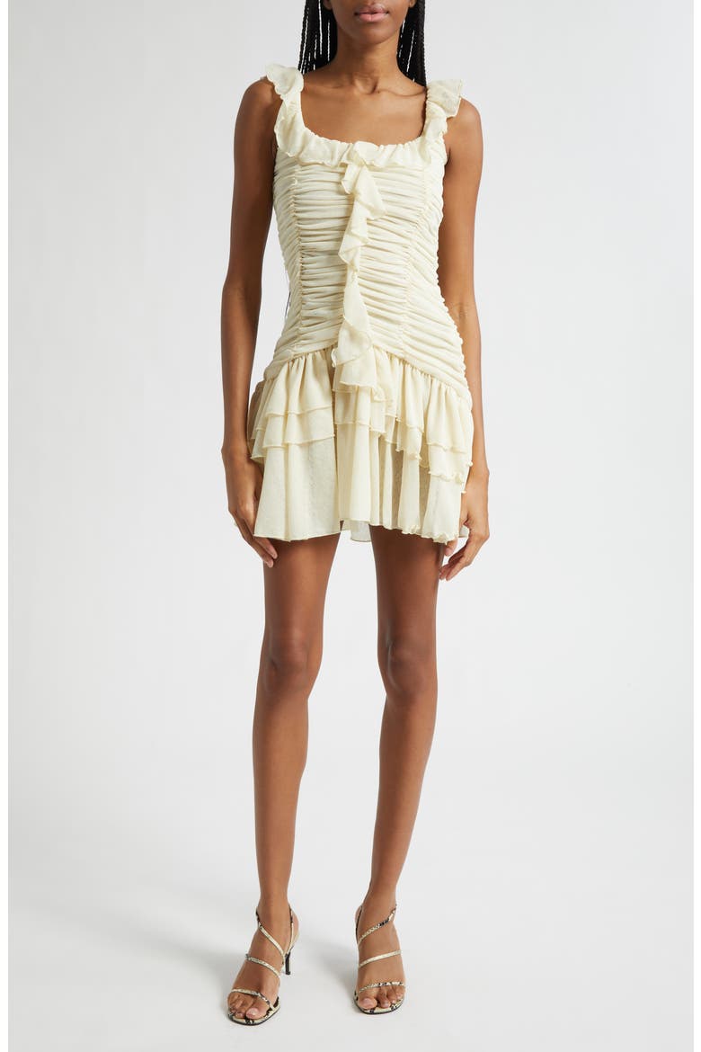 Gemma Tierred Ruffle Chiffon Minidress, Main, color, ECRU