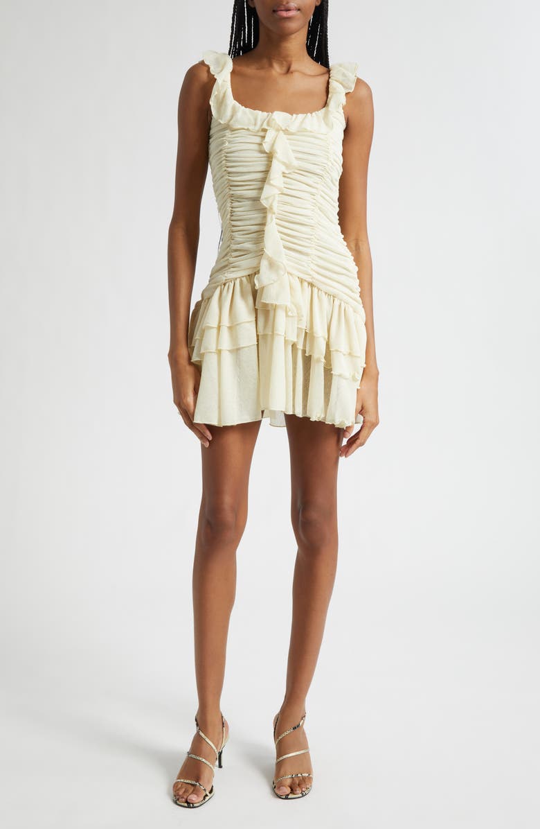 Siedrés Gemma Tierred Ruffle Chiffon Minidress, Main, color, Ecru