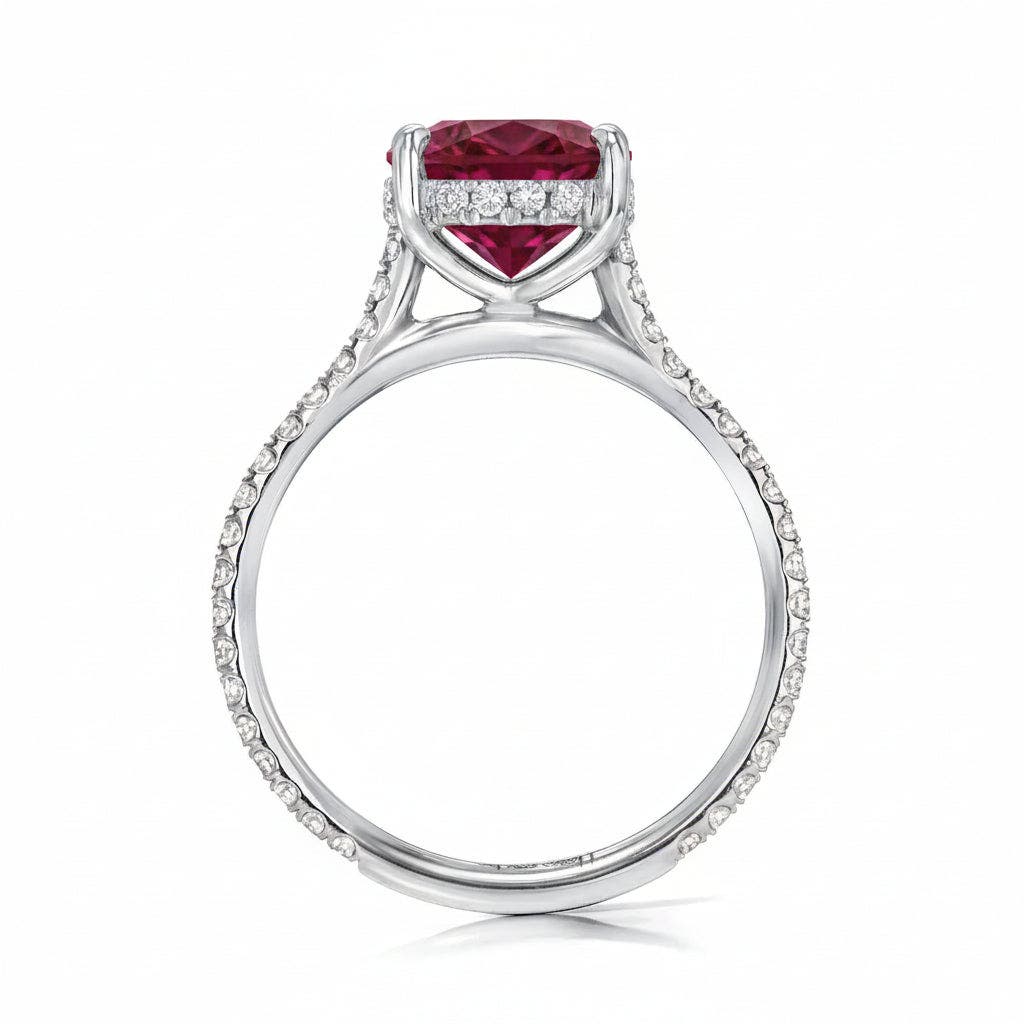 ALLUREZ Round Lab Ruby & Diamond Solitaire Engagement Ring 14K (Women ...
