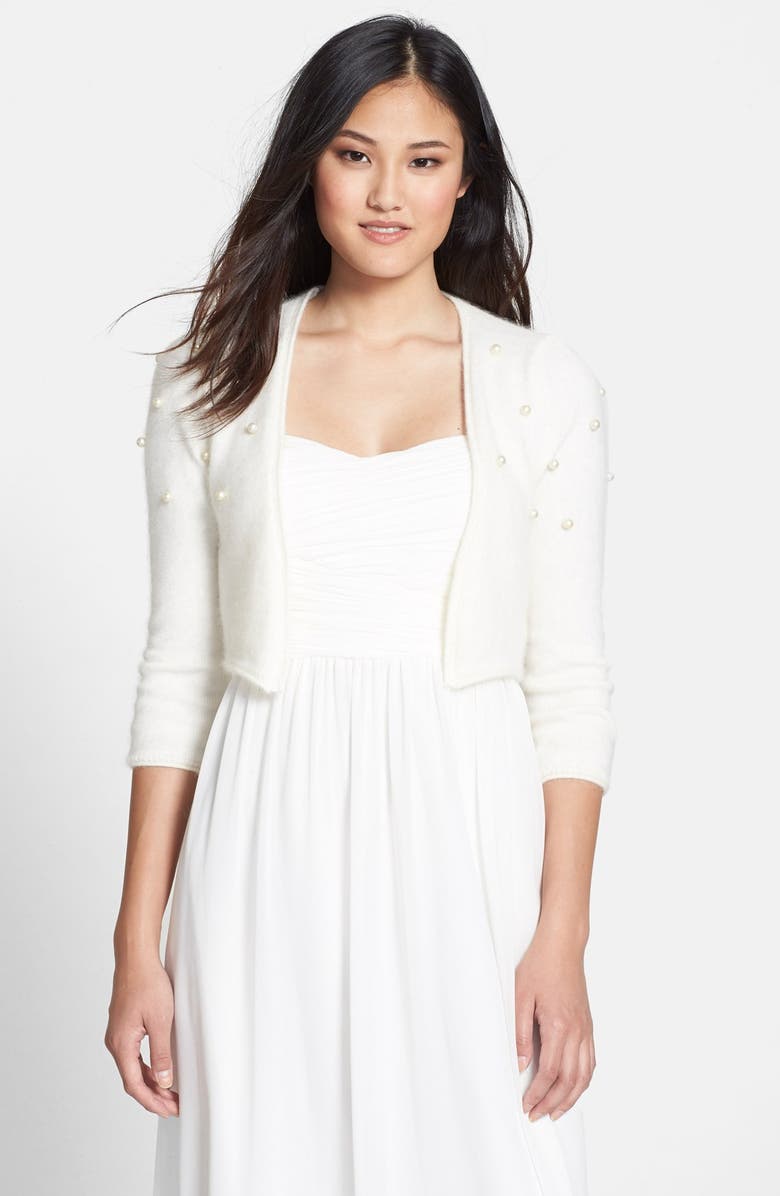 Jesús Peiró Angora Blend Bolero with Faux Pearls, Main, color, 