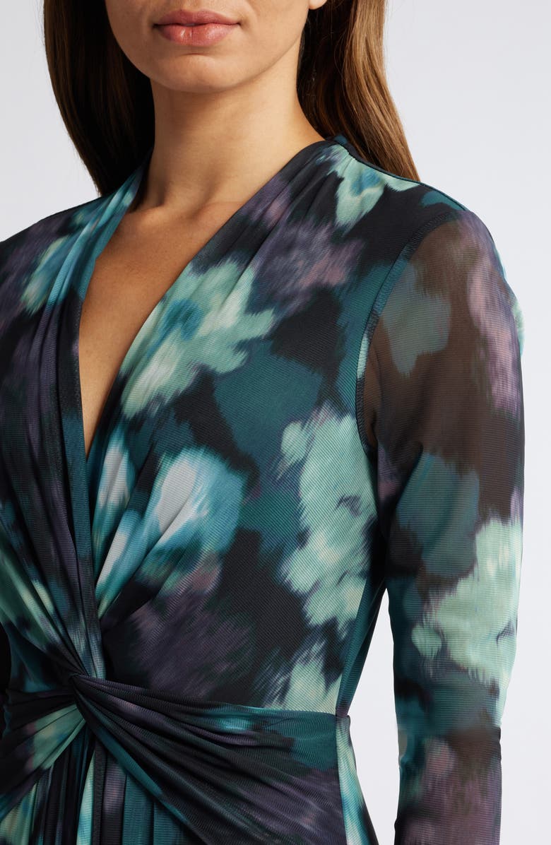 Anne Klein Twist Front Long Sleeve Maxi Dress, Alternate, color, Anne Black Multi