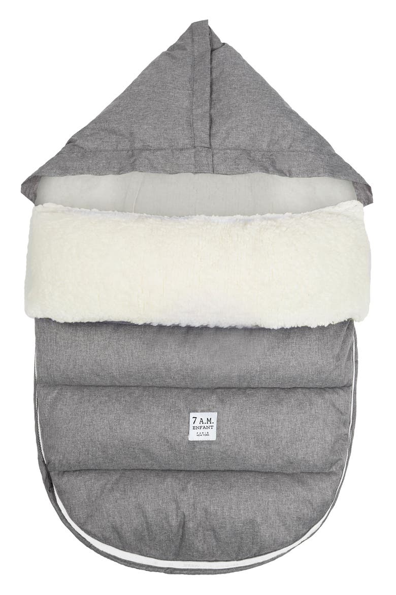 LambPOD Water Repellent Faux Shearling Car Seat/Stroller Bunting, Main, color, HEATHER GREY