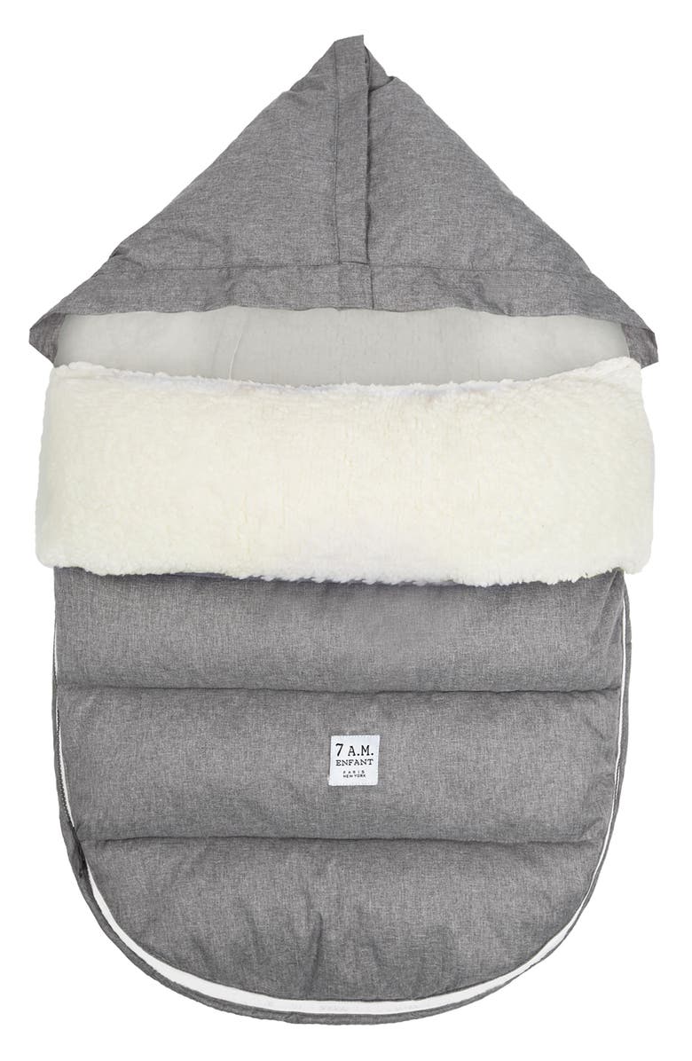 7 A.M. Enfant LambPOD Water Repellent Faux Shearling Car Seat/Stroller Bunting, Main, color, Heather Grey