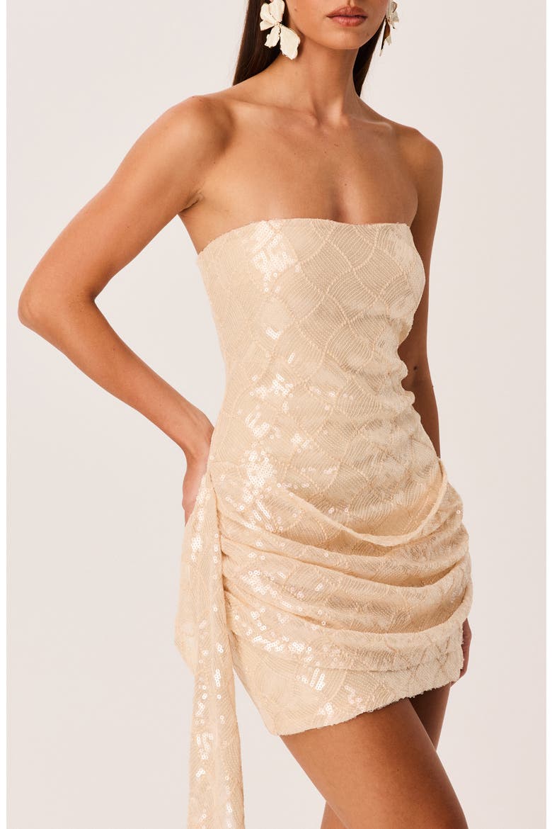 Zephyra Sequined Strapless Minidress, Alternate, color, CHAMPAGNE