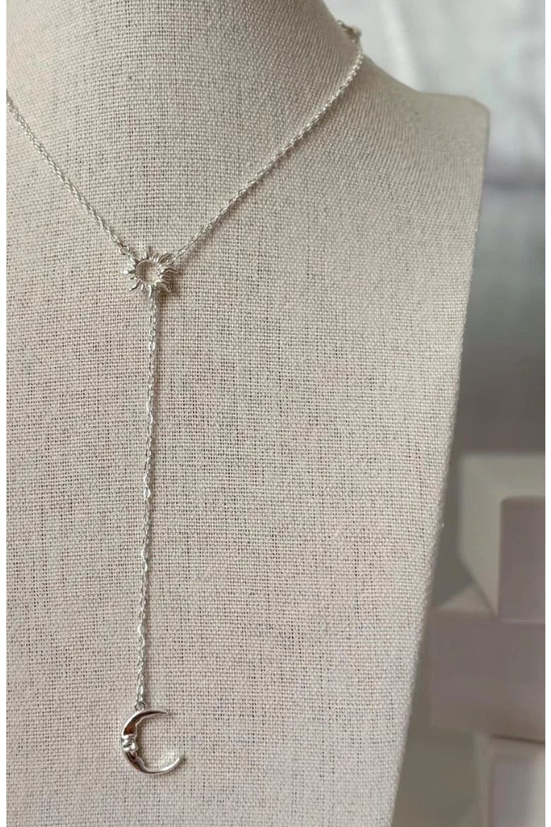 Sun and Moon Lariat Necklace, Alternate, color, Silver