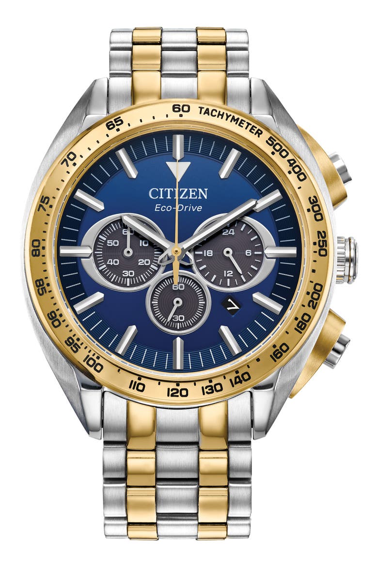Eco-Drive Bracelet Strap Chronograph Watch, 39.2mm, Main, color, BLUE/ SILVER