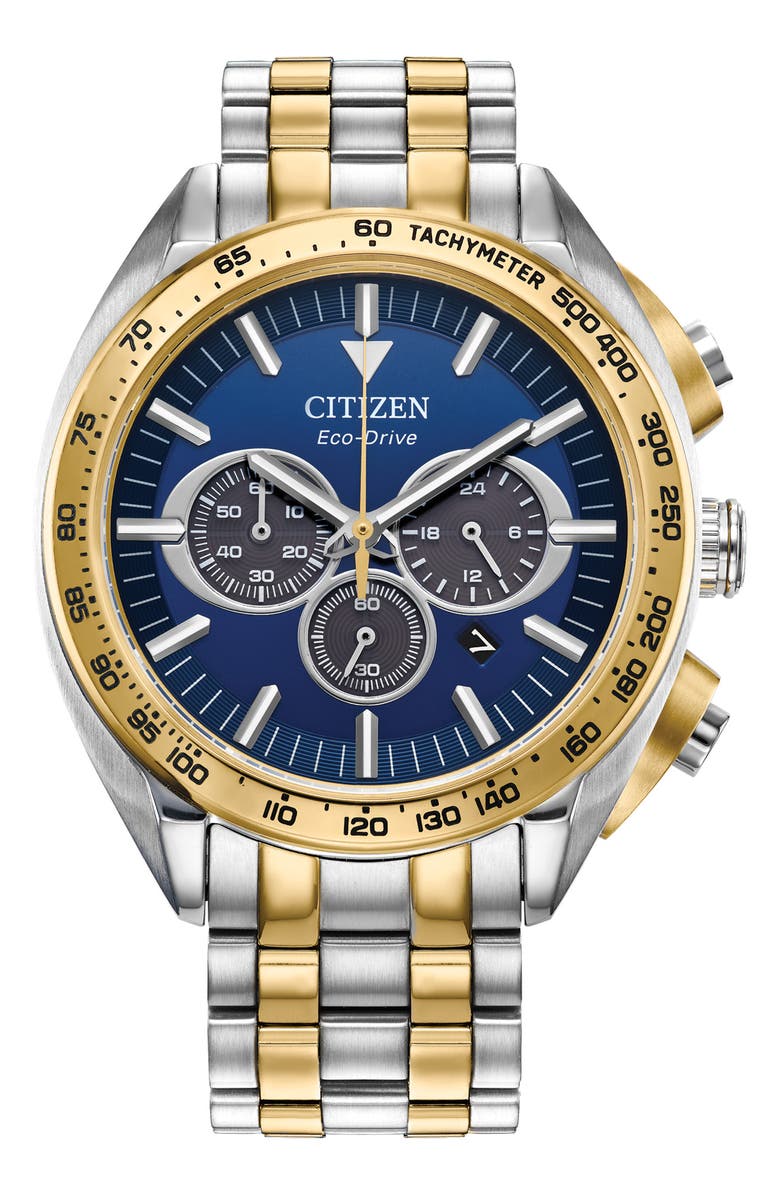 Citizen Eco-Drive Bracelet Strap Chronograph Watch, 39.2mm, Main, color, Blue/ Silver