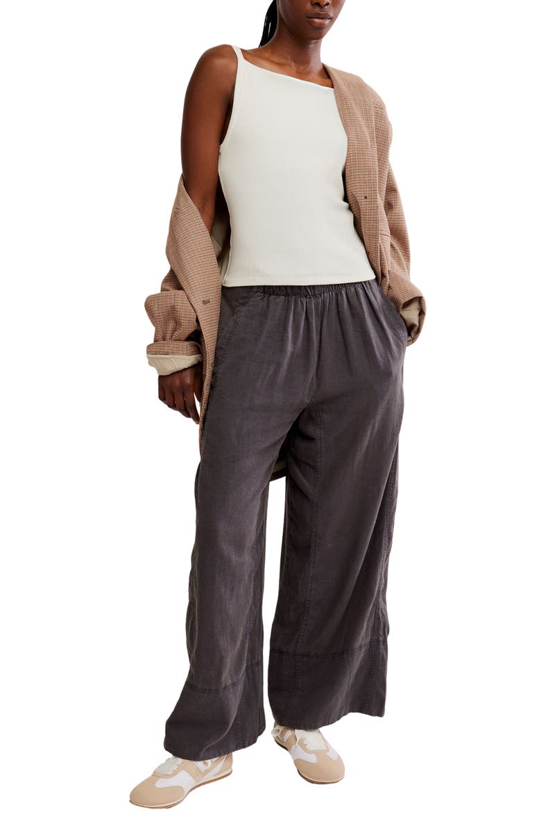 Free People Days End Pull-On Linen Blend Wide Leg Pants, Alternate, color, Black