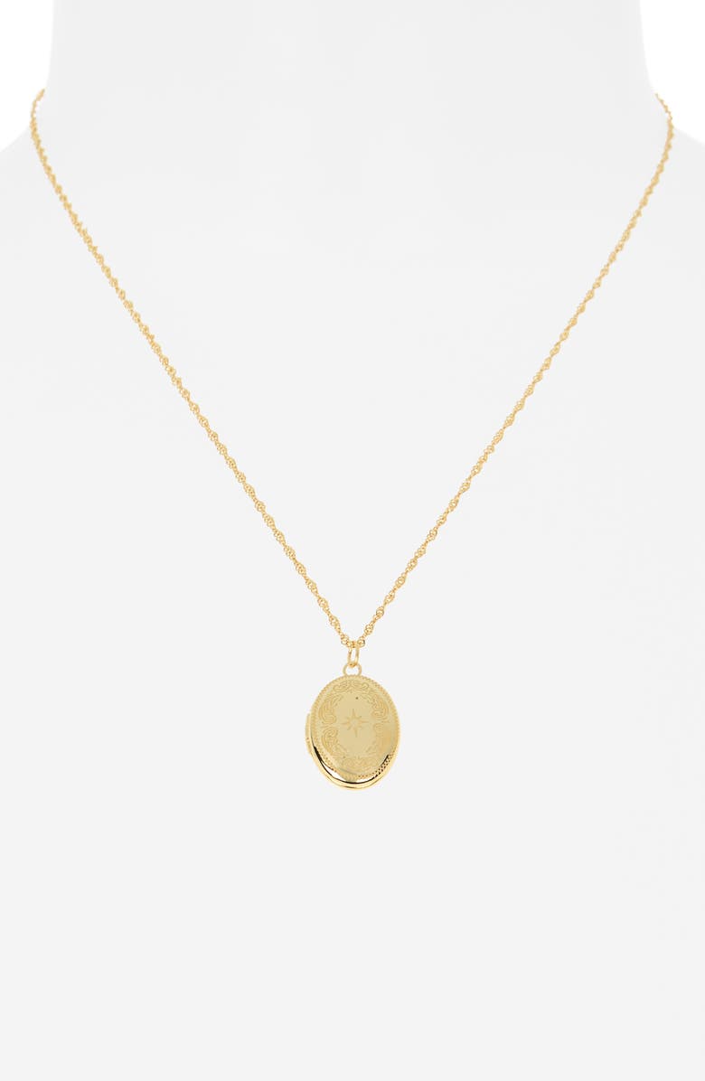 Argento Vivo Sterling Silver Etched Sparkle Locket Necklace, Alternate, color, Gold