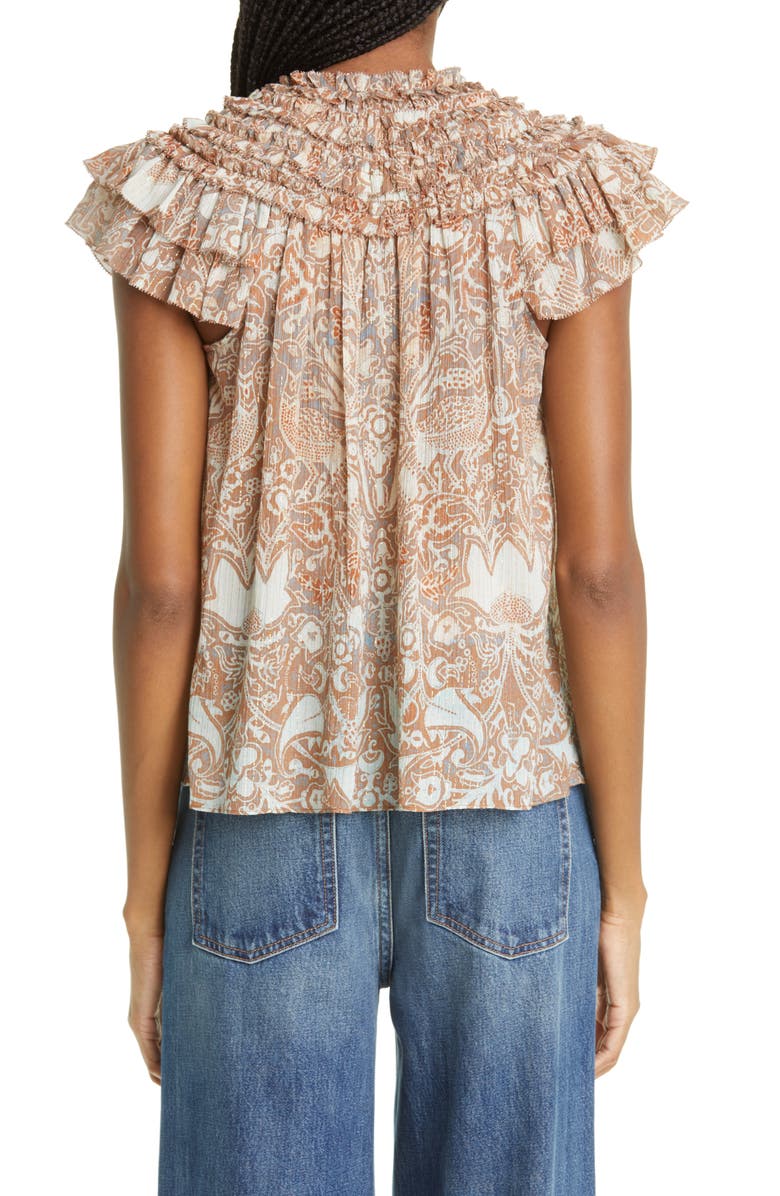 Ulla Johnson Signe Metallic Layered Ruffle Top, Alternate, color,