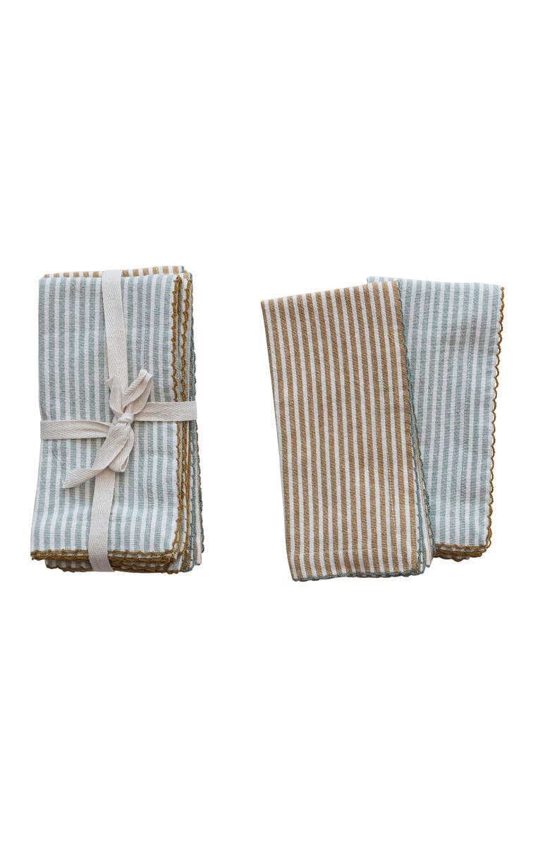 Storied Home Square Cotton Napkins with Scalloped Edge and Stripes, Set of 4, 2 Colors, Main, color, Blue