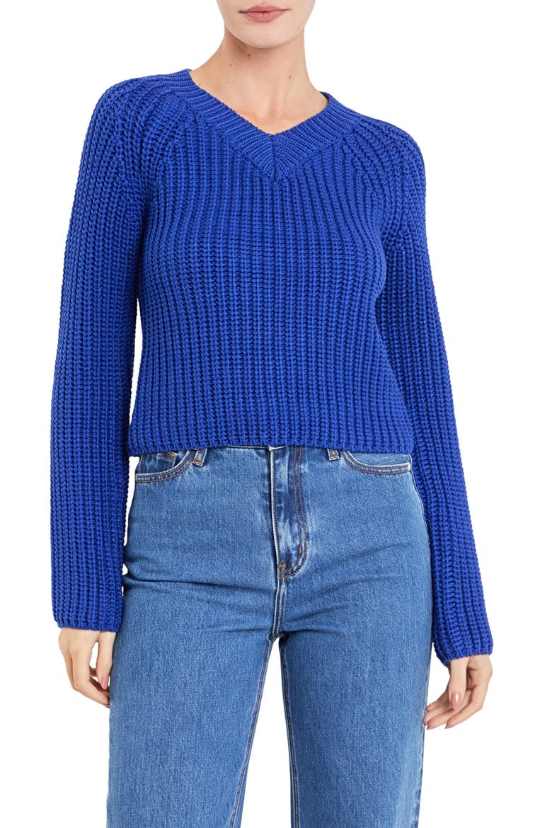 V-Neck Crop Sweater, Main, color, ROYAL BLUE