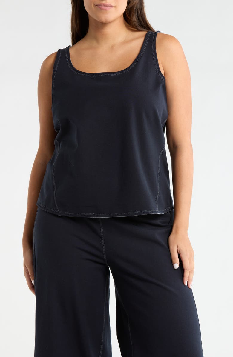 Lysse Reversible Essential Stretch Cotton Tank, Main, color, True Navy/ Grey Melange