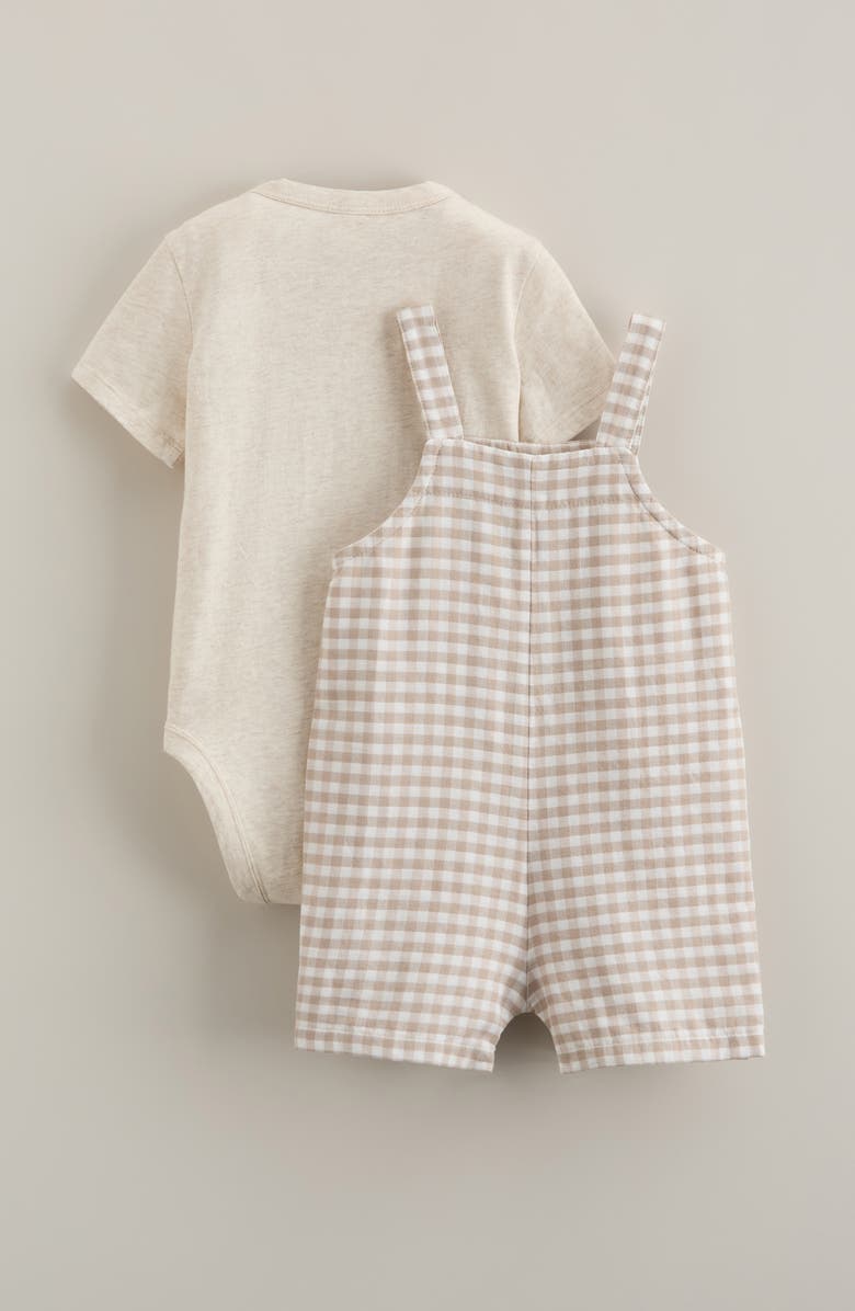 Nordstrom Cotton Bodysuit & Shortalls Set, Alternate, color, Beige O Light Heather Gingham