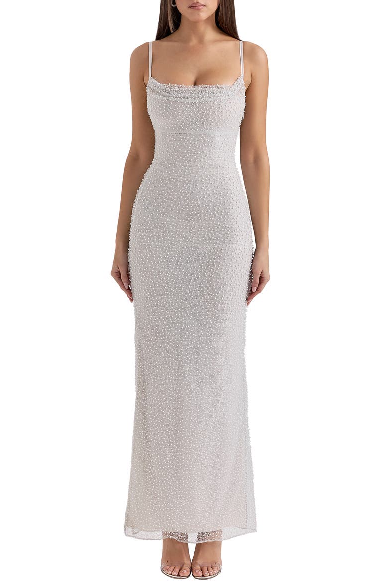 Calla Beaded Mesh Overlay Gown, Main, color, NIMBUS CLOUD
