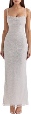 HOUSE OF CB Calla Beaded Mesh Overlay Gown