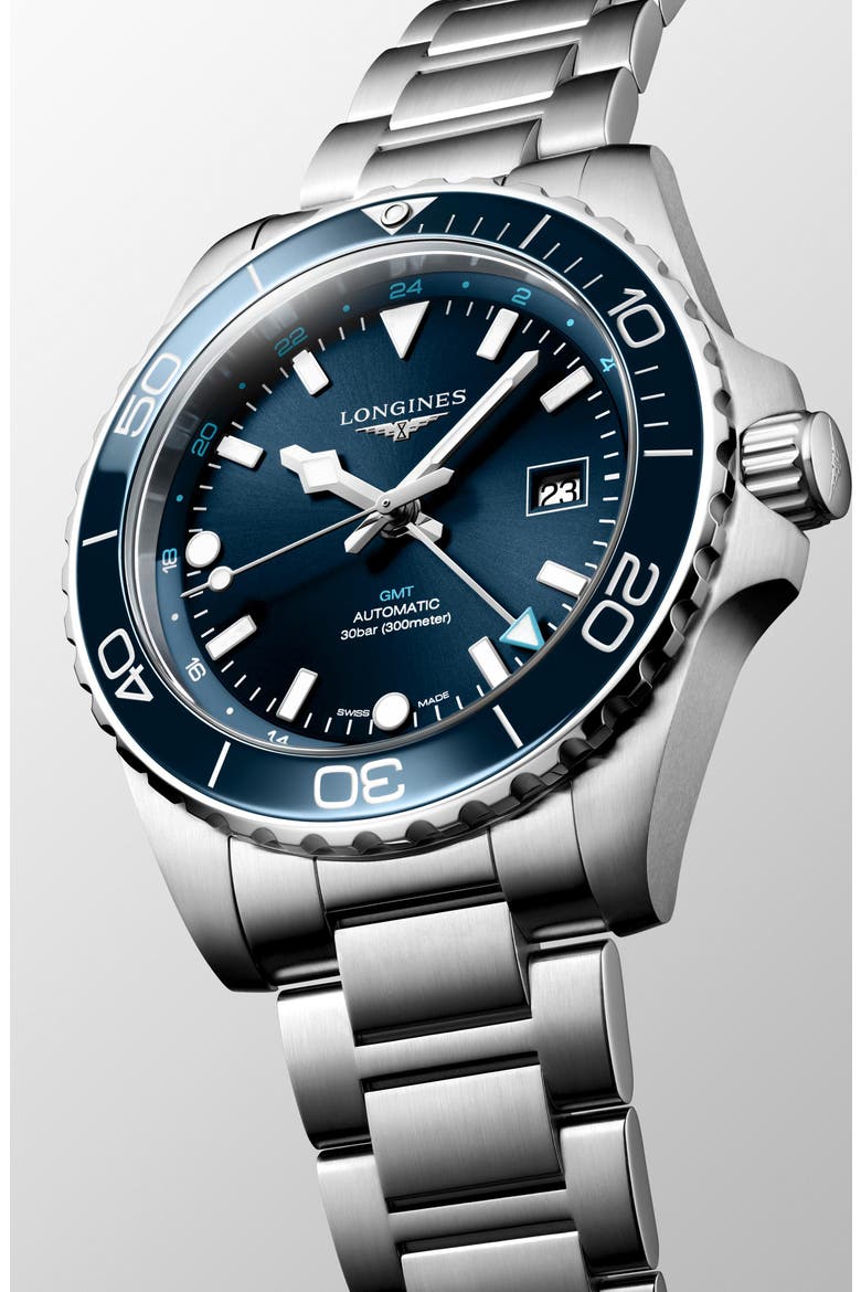 HydroConquest GMT Automatic Bracelet Watch, 43mm, Alternate, color, BLUE