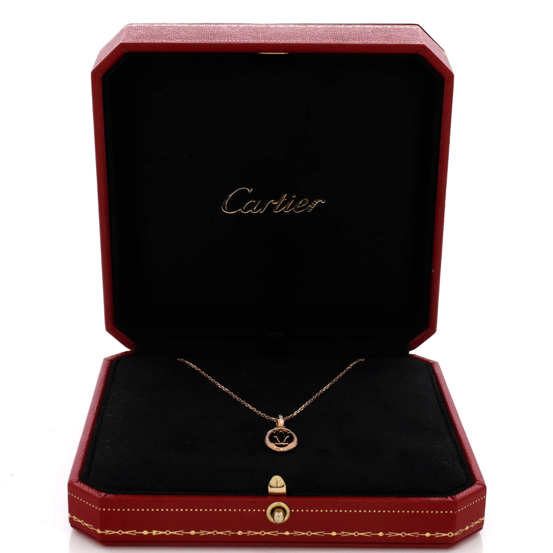 Double C de Cartier Pendant Necklace 18K Rose Gold and Diamonds, Alternate, color, Metallic Gold