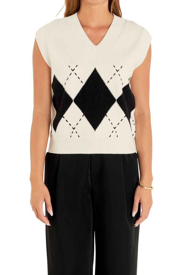 Argyle Pullover Sweater Vest, Alternate, color, IVORY/ BLACK
