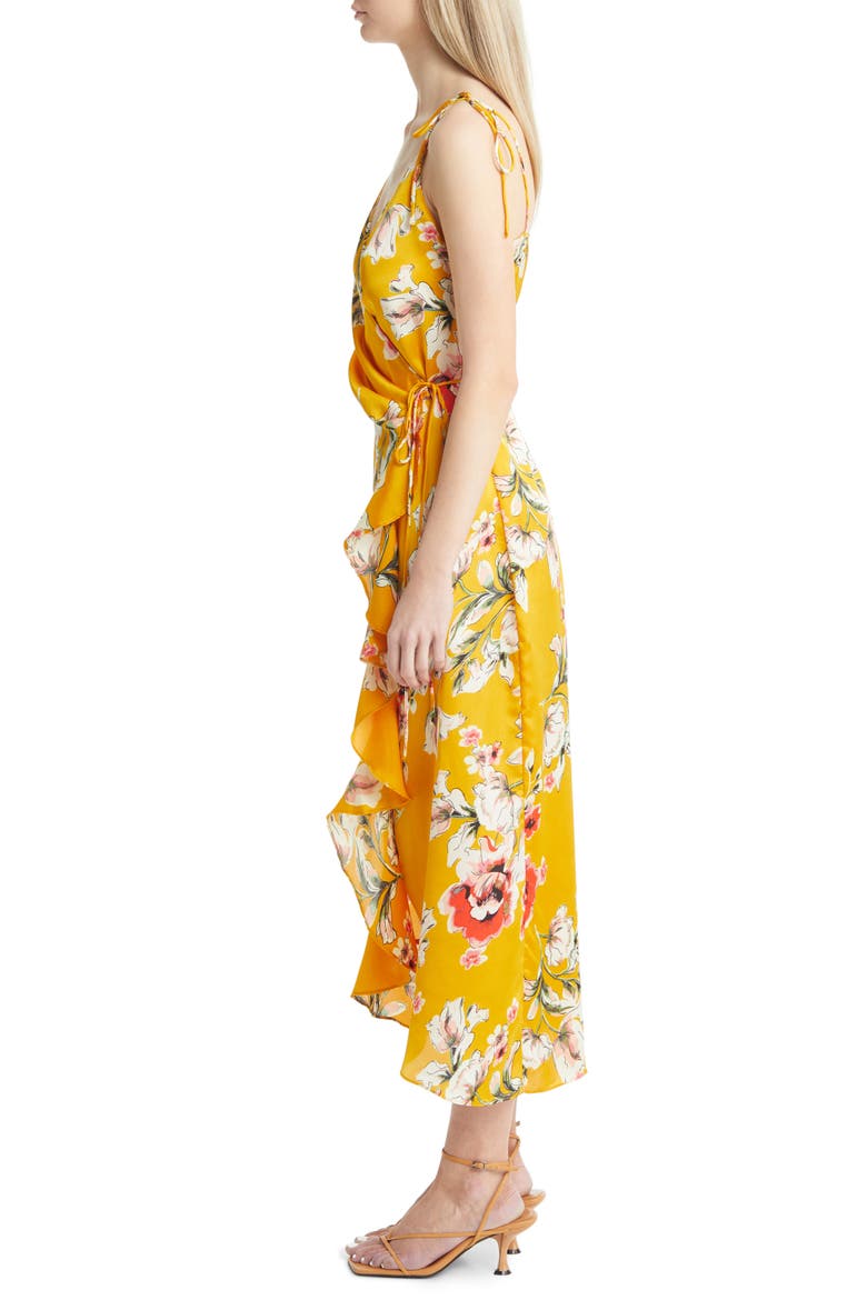 Floral Satin Wrap Dress, Alternate, color, YELLOW FLORAL