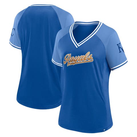 Women's Fanatics Branded Royal Kansas City Royals Glitz & Glam League Diva Raglan V-Neck T-Shirt