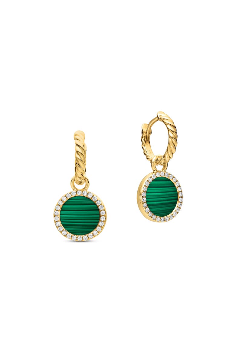 Petite DY Elements® Drop Earrings in 18K Yellow Gold with Malachite and Pavé Diamonds, Alternate, color, 18K YELLOW GOLD