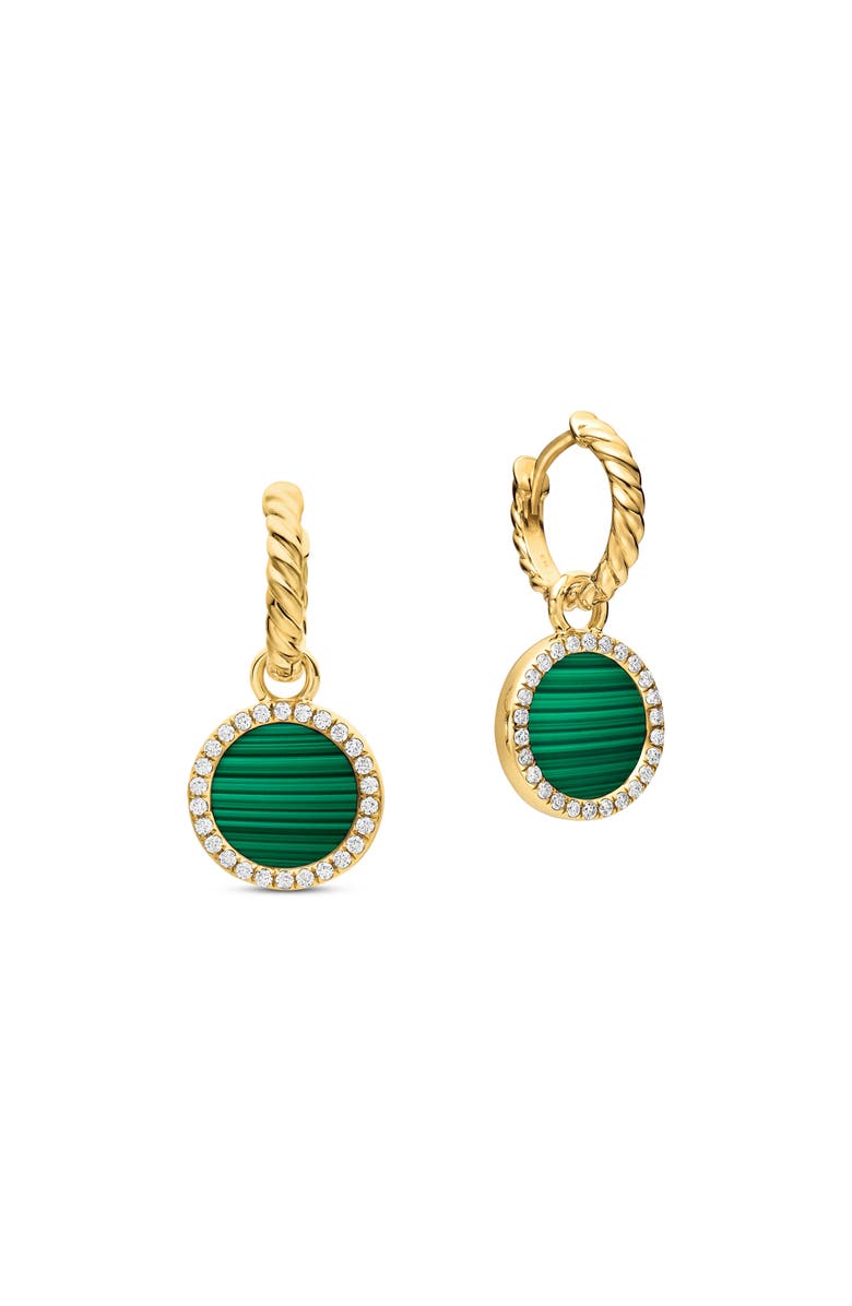 David Yurman Petite DY Elements<sup>®</sup> Drop Earrings in 18K Yellow Gold with Malachite and Pavé Diamonds, Alternate, color, 18K Yellow Gold