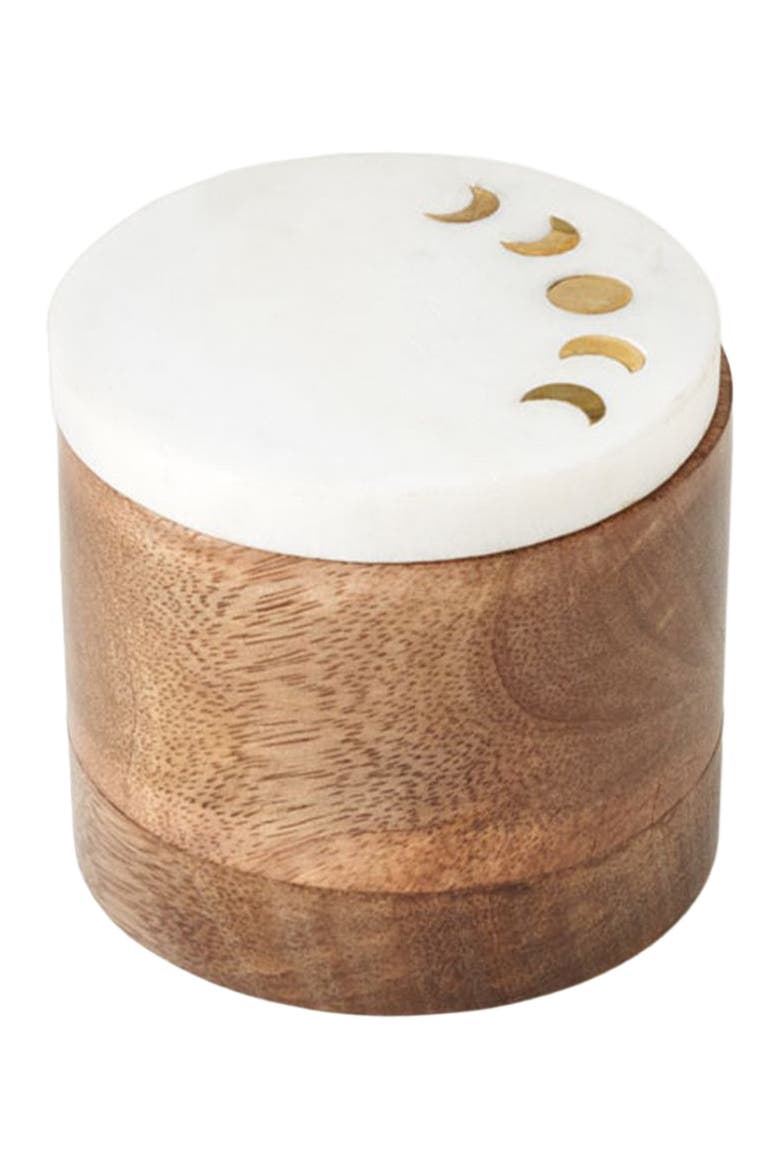 Indukala Moon Phase Round Keepsake Box - Wood, Marble, Brass, Main, color, White/Gold