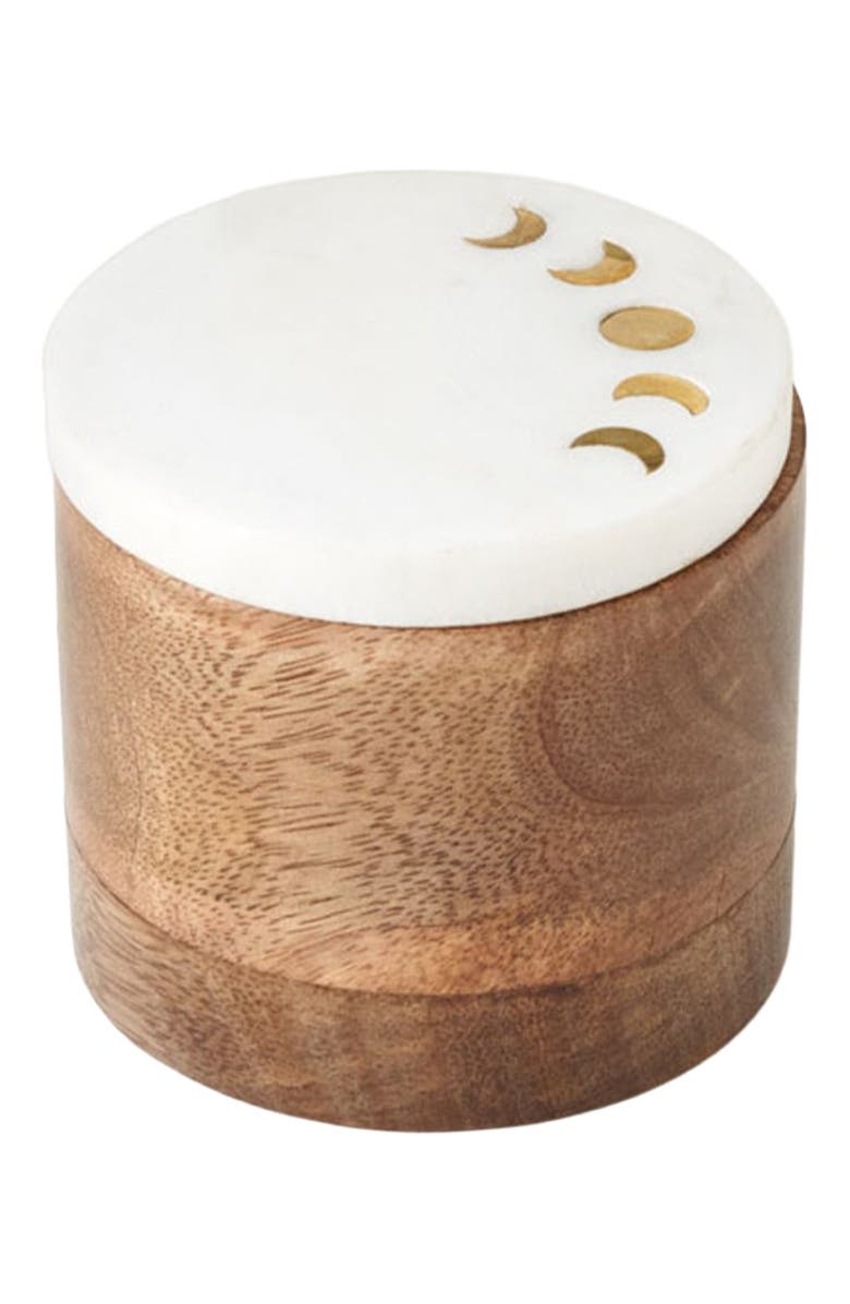 Matr Boomie Indukala Moon Phase Round Keepsake Box - Wood, Marble, Brass, Main, color, White/Gold