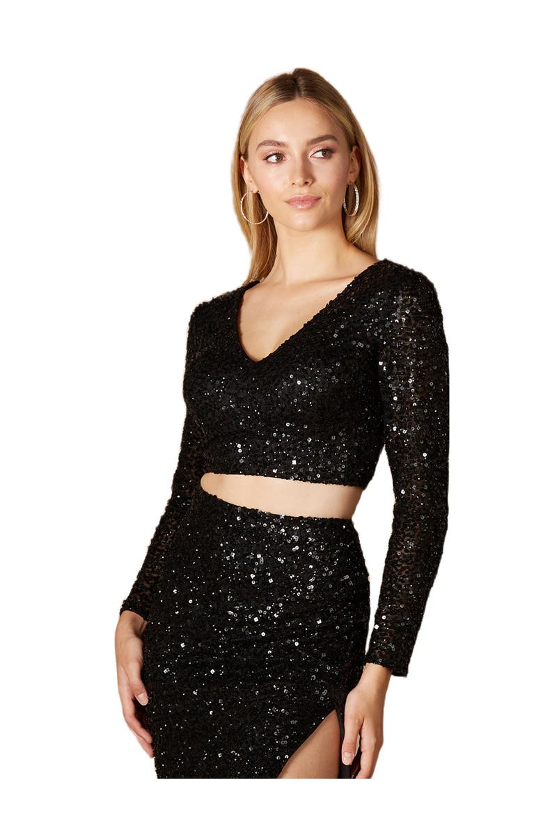 LARA New York Long Sleeve V-Neck Beaded Top, Main, color, Black