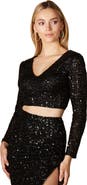 LARA New York Long Sleeve V-Neck Beaded Top